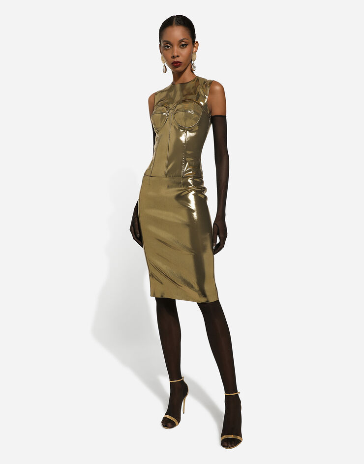 Dolce&Gabbana Top corto tipo corsé de raso revestido Doré F79BSTFURMT