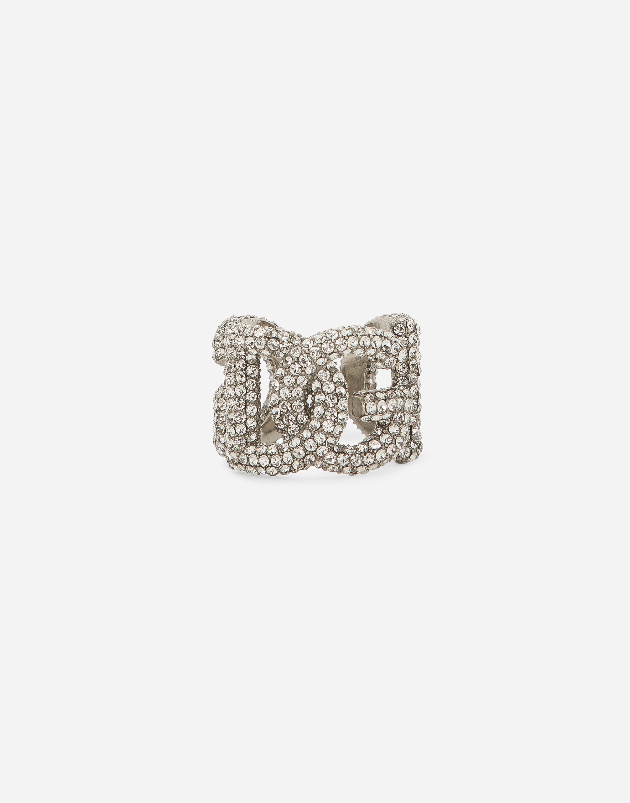 Dolce & Gabbana Open ring with rhinestones and DG logo Grey G2RQ3TFUBE7