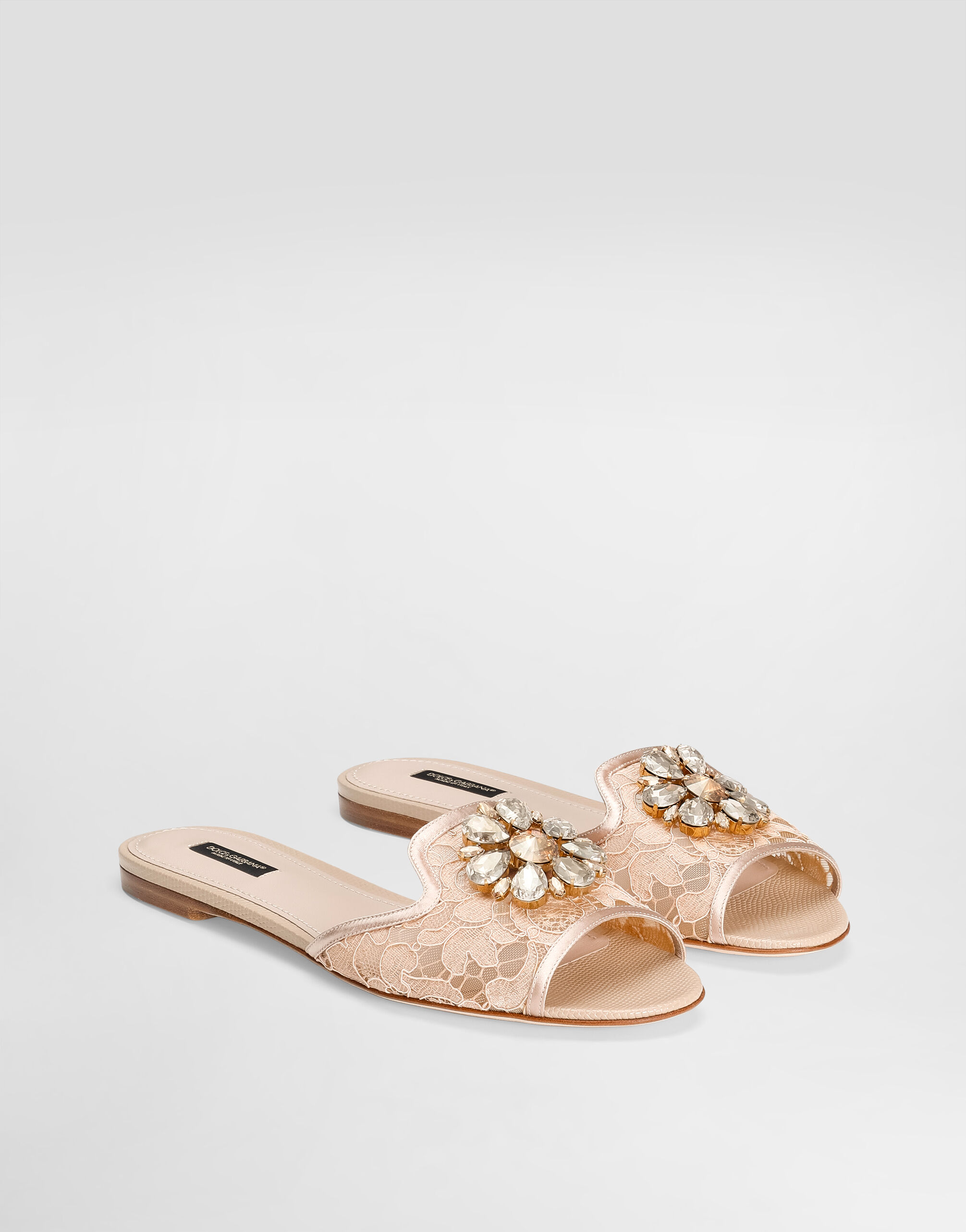 Slippers In Lace With Crystals - Women | Dolce&Gabbana