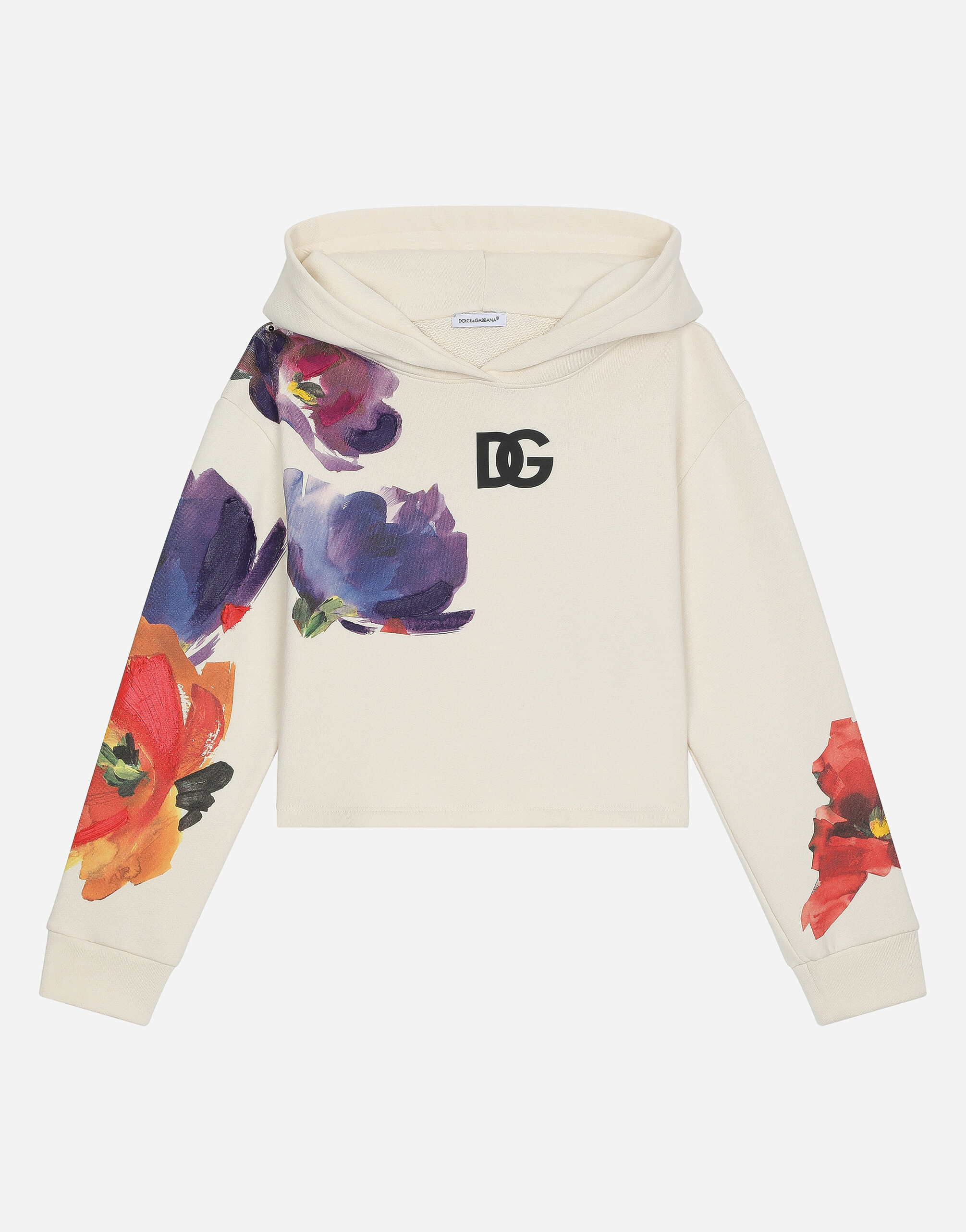 Jersey hoodie with floral print in for Dolce Gabbana US