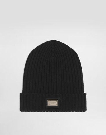 Dolce & Gabbana Knitted hat with logo plate Black LBKH82JDVGK