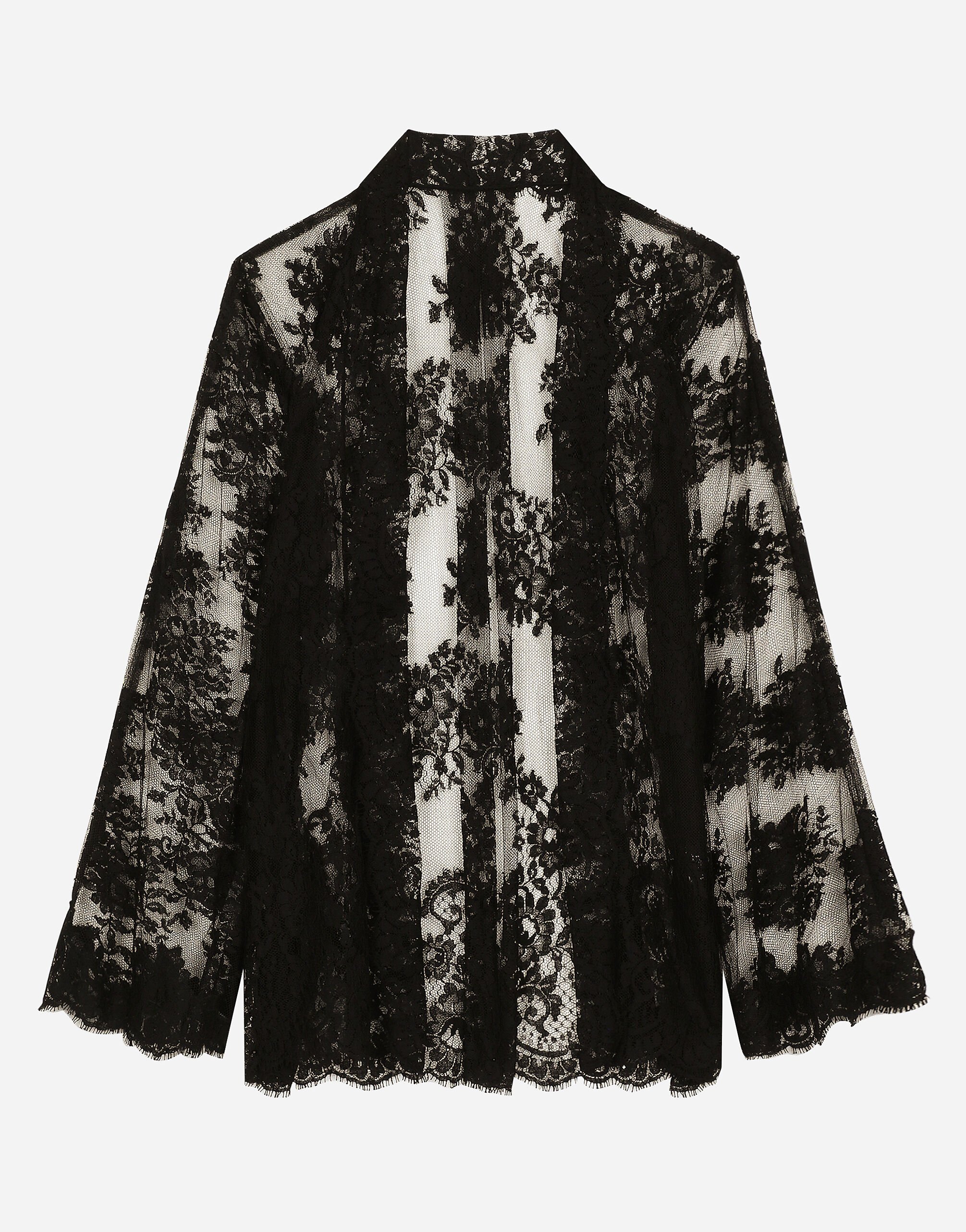 Dolce & Gabbana قميص كيمونو من دانتيل شانتيلي برسمة زهور أسود BB7287A1471