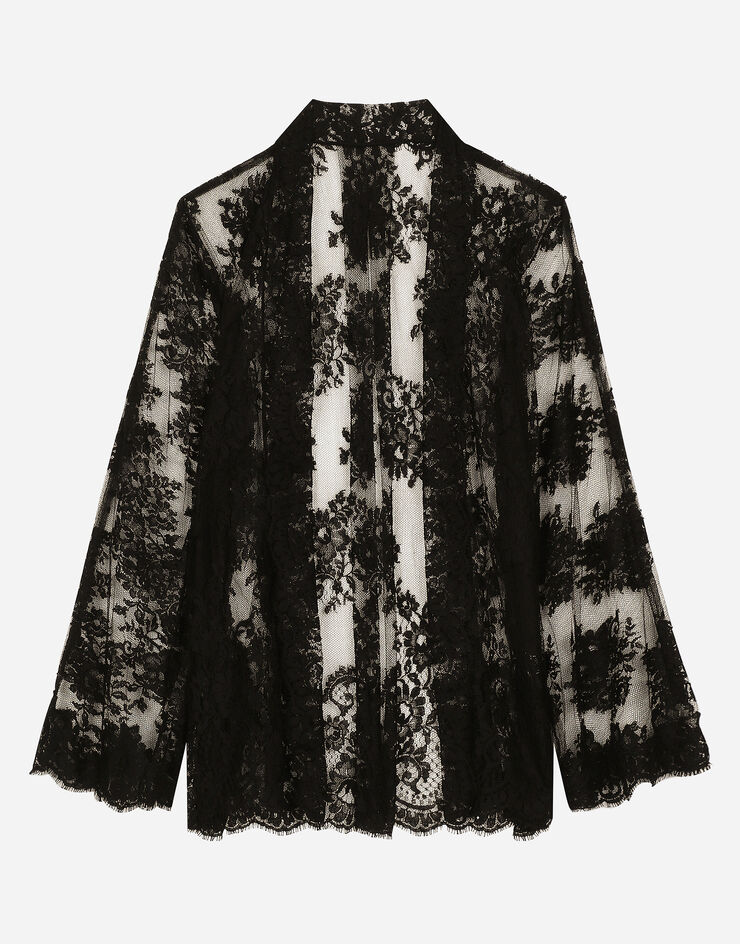 Dolce & Gabbana 플로럴 샹티이 레이스 기모노 셔츠 블랙 F5P76THLMQM