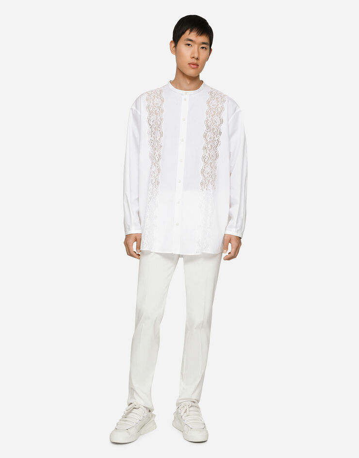 Dolce & Gabbana Pantalone cotone stretch con placca logata Bianco GVB6ETFUFMJ