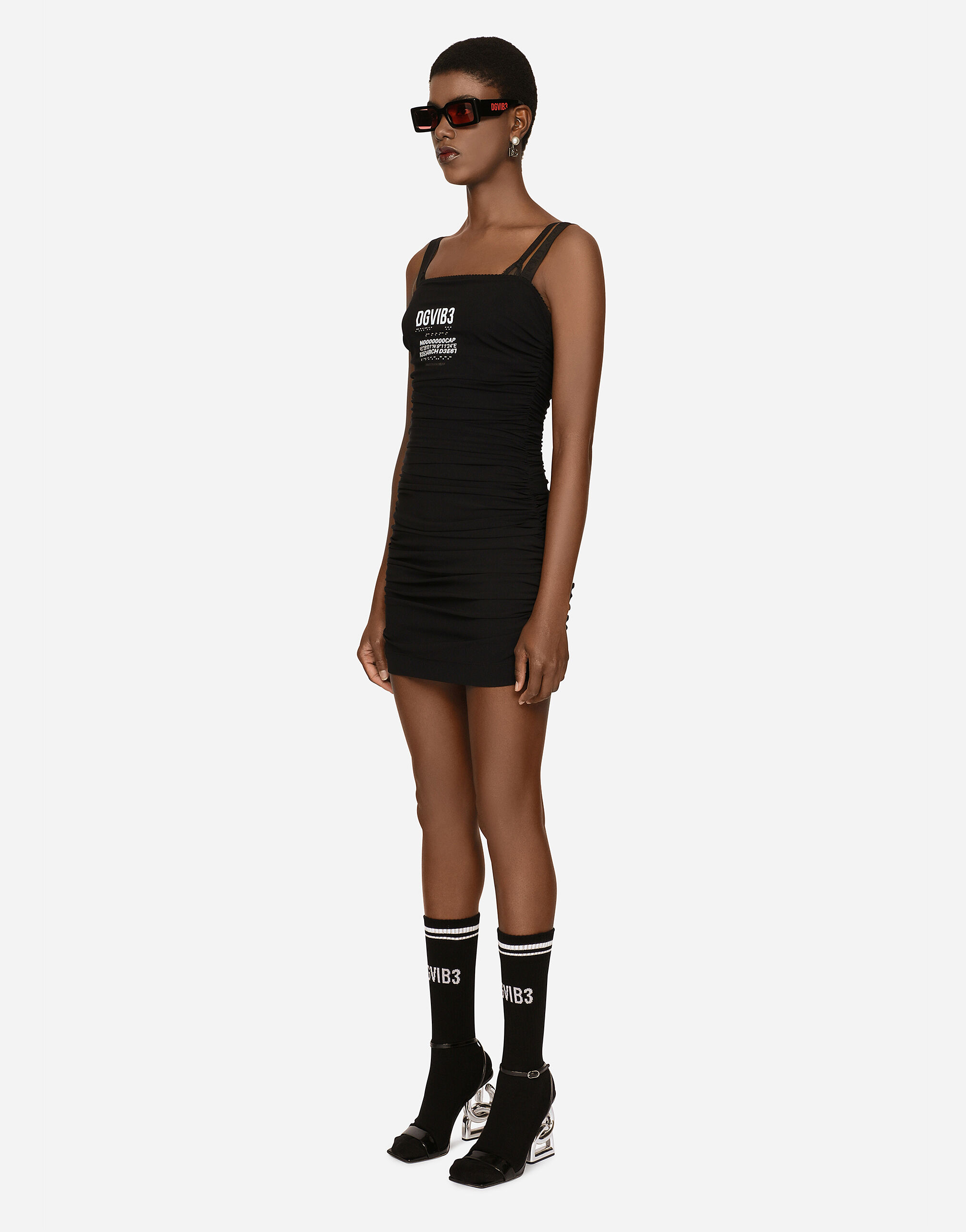 Draped spandex jersey mini dress DGVIB3 in Black for Women