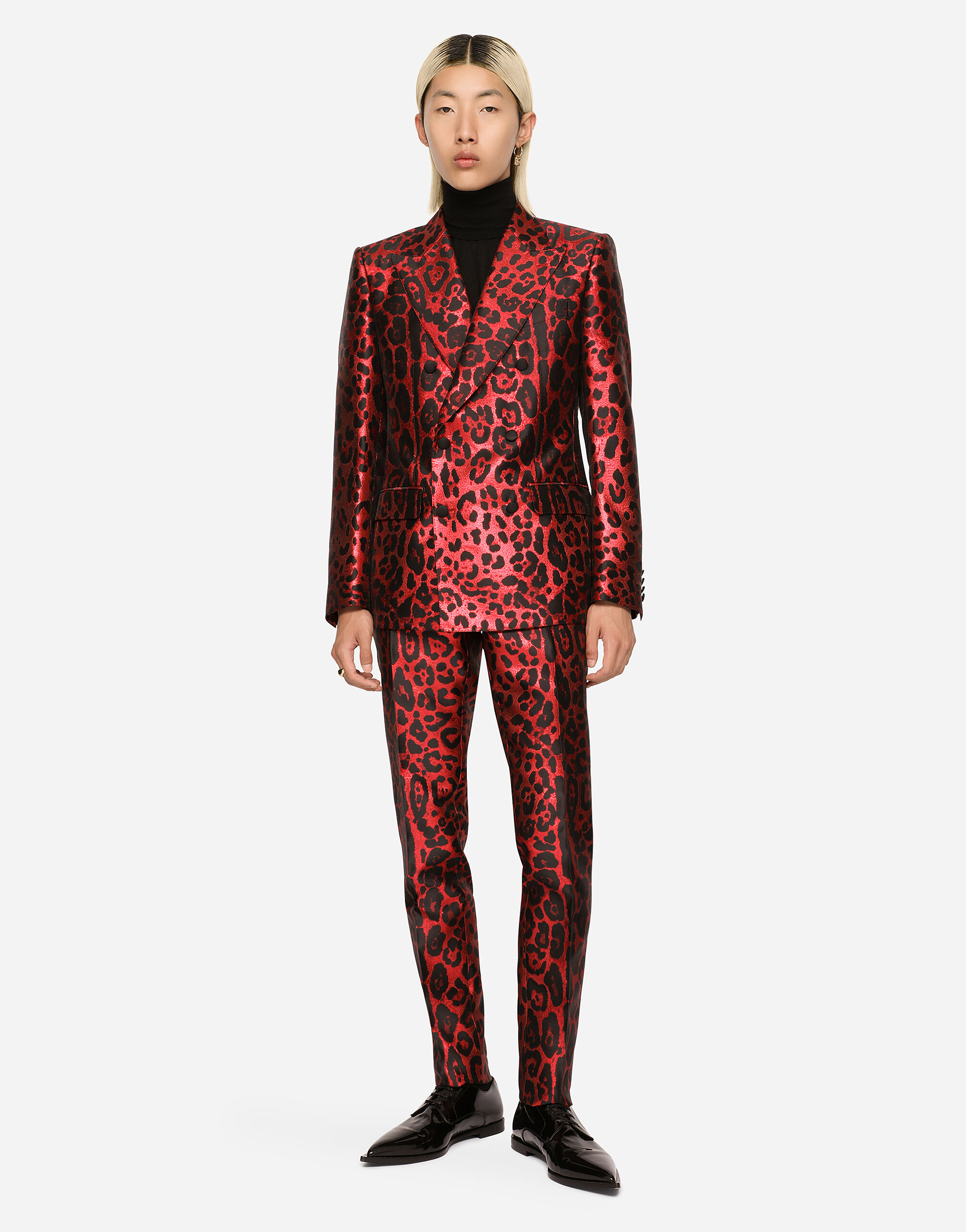 Double-breasted Sicilia-fit suit in leopard-print lamé