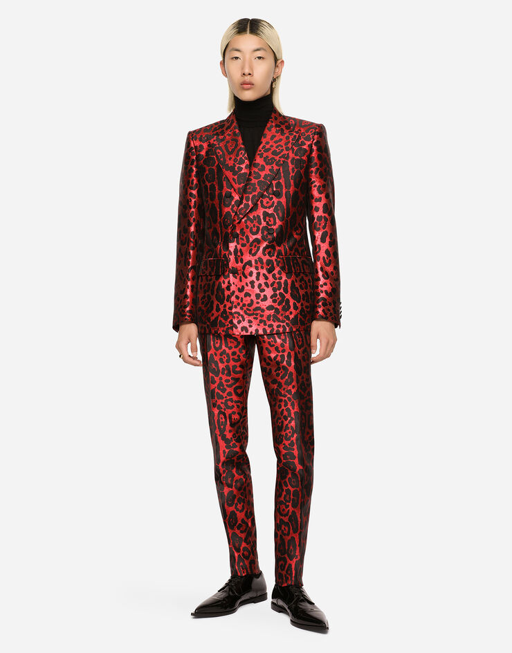 Dolce & Gabbana Double-breasted Sicilia-fit suit in leopard-print lamé jacquard Multicolor GKGJMTFJOA5