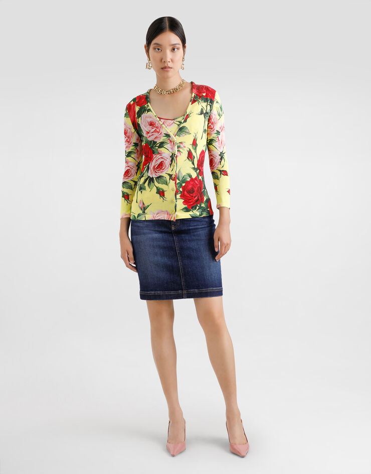 Dolce & Gabbana Cárdigan de punto de seda con estampado Bouquet Imprima FXV83TJAHLC