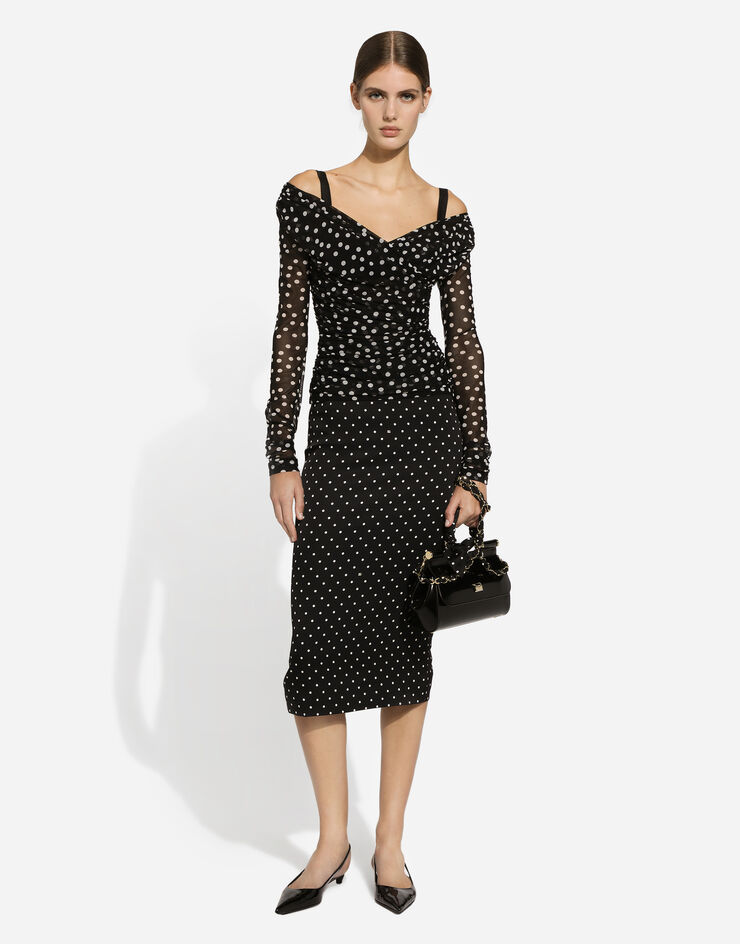 Dolce & Gabbana Charmeuse calf-length pencil skirt with polka-dot print Print F4BUOTFSA63