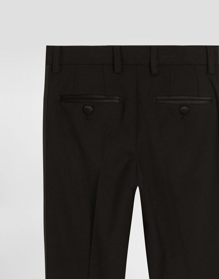 Dolce & Gabbana Pantalón clásico en mezcla de lana y raso duquesa Negro L44P64FUBE7