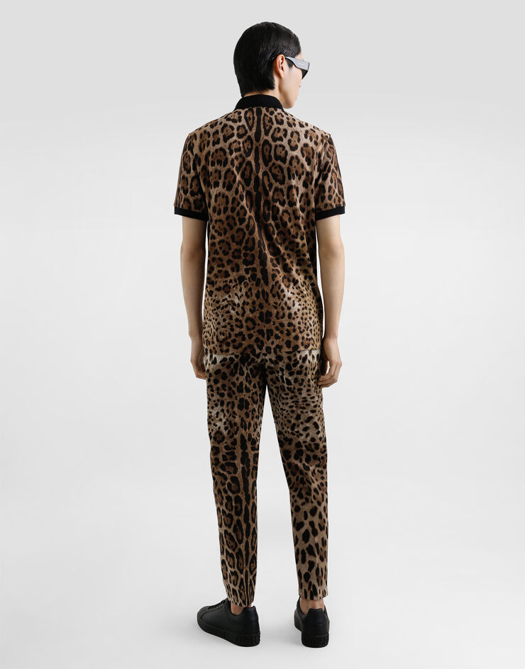Dolce & Gabbana Polo de algodón con estampado de leopardo Imprima G8SN1THS7KA