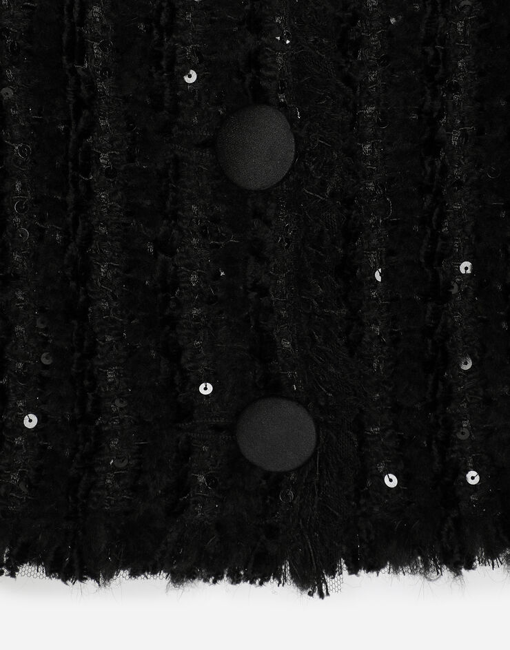 Dolce & Gabbana Укороченный жакет из твида с вышивкой микропайетками черный F27AHTHUMKN