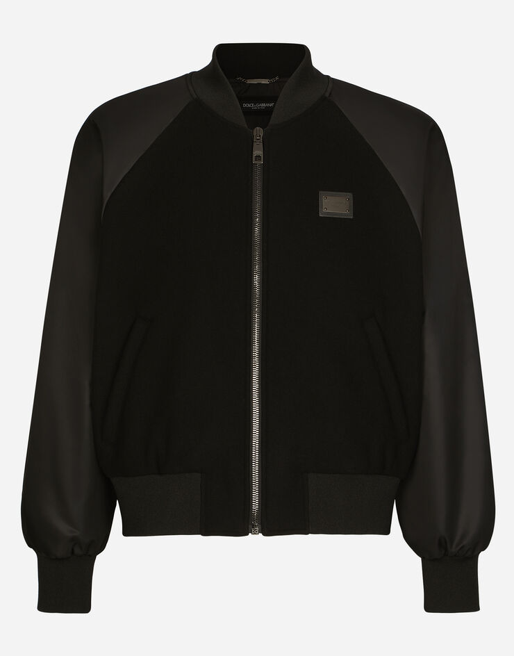 Dolce & Gabbana Nylon and wool jacket with branded tag Black G9ABLTGF851