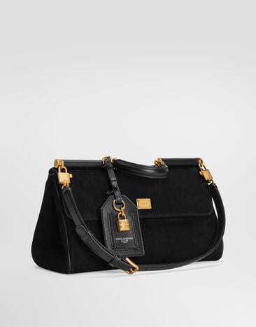 Dolce & Gabbana Handtasche My Sicily Medium aus Veloursleder Dolce & Gabbana Handtasche My Sicily Medium aus Veloursleder Schwarz BB7782CO903