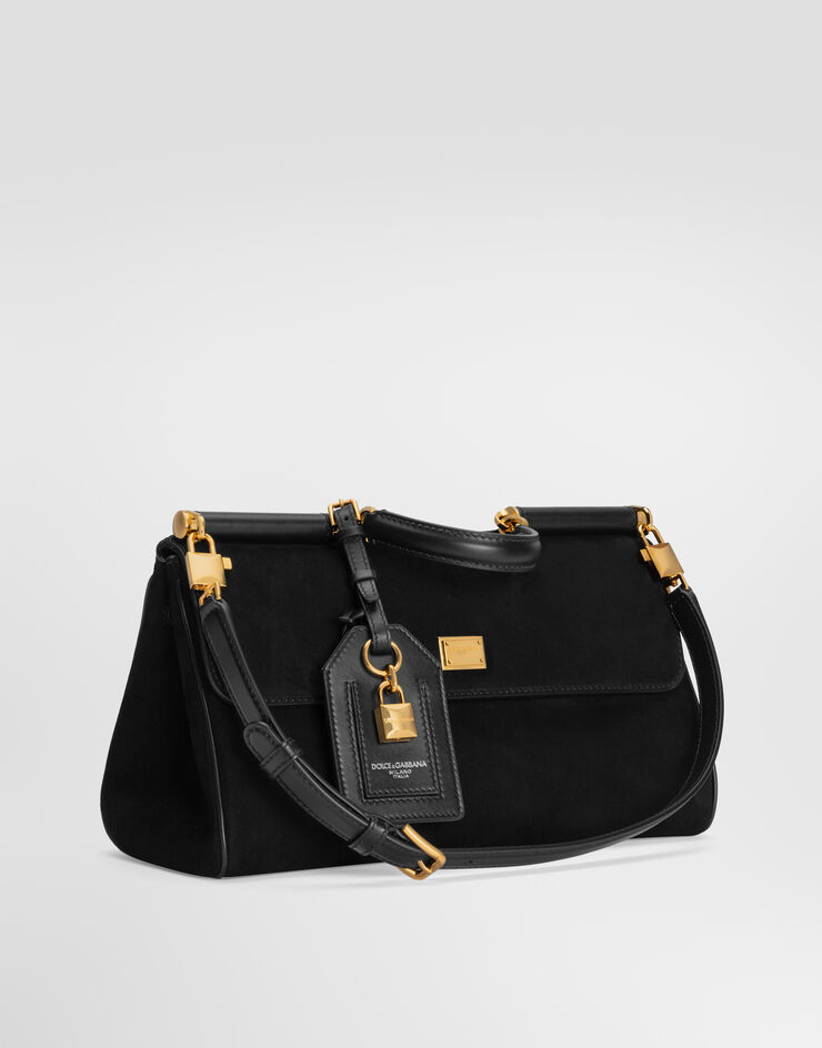 Dolce & Gabbana Handtasche My Sicily Medium aus Veloursleder Dolce & Gabbana Handtasche My Sicily Medium aus Veloursleder Schwarz BB7782CO903
