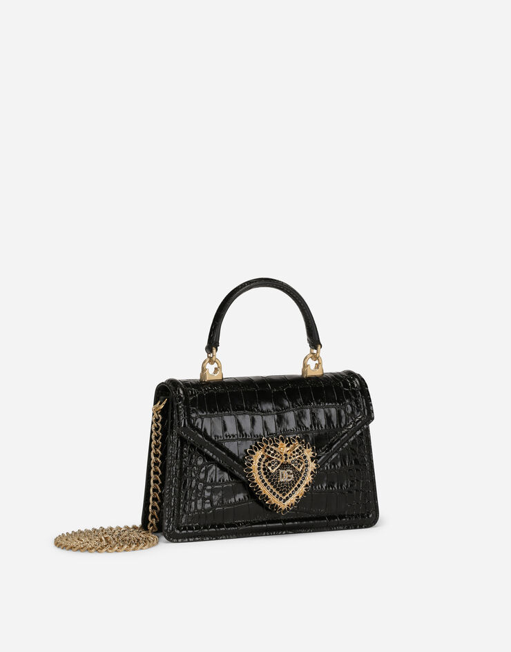 Dolce & Gabbana Small Devotion bag in shiny alligator skin Black BB6711A2Y07