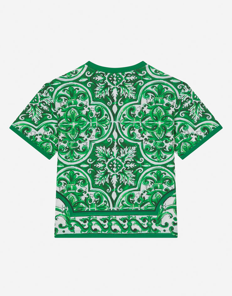 Dolce & Gabbana Jersey T-shirt with green majolica print Print L4JTHVII7ED