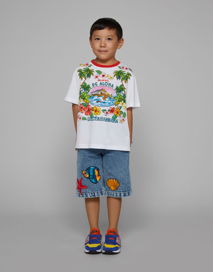 Dolce & Gabbana T-Shirt aus Jersey mit Hawaii-Print Drucken L4JTEYG7L6B