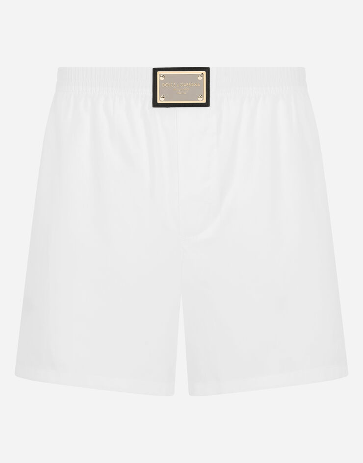 Dolce & Gabbana Long cotton boxers with branded plate White M3A09TFU5K9