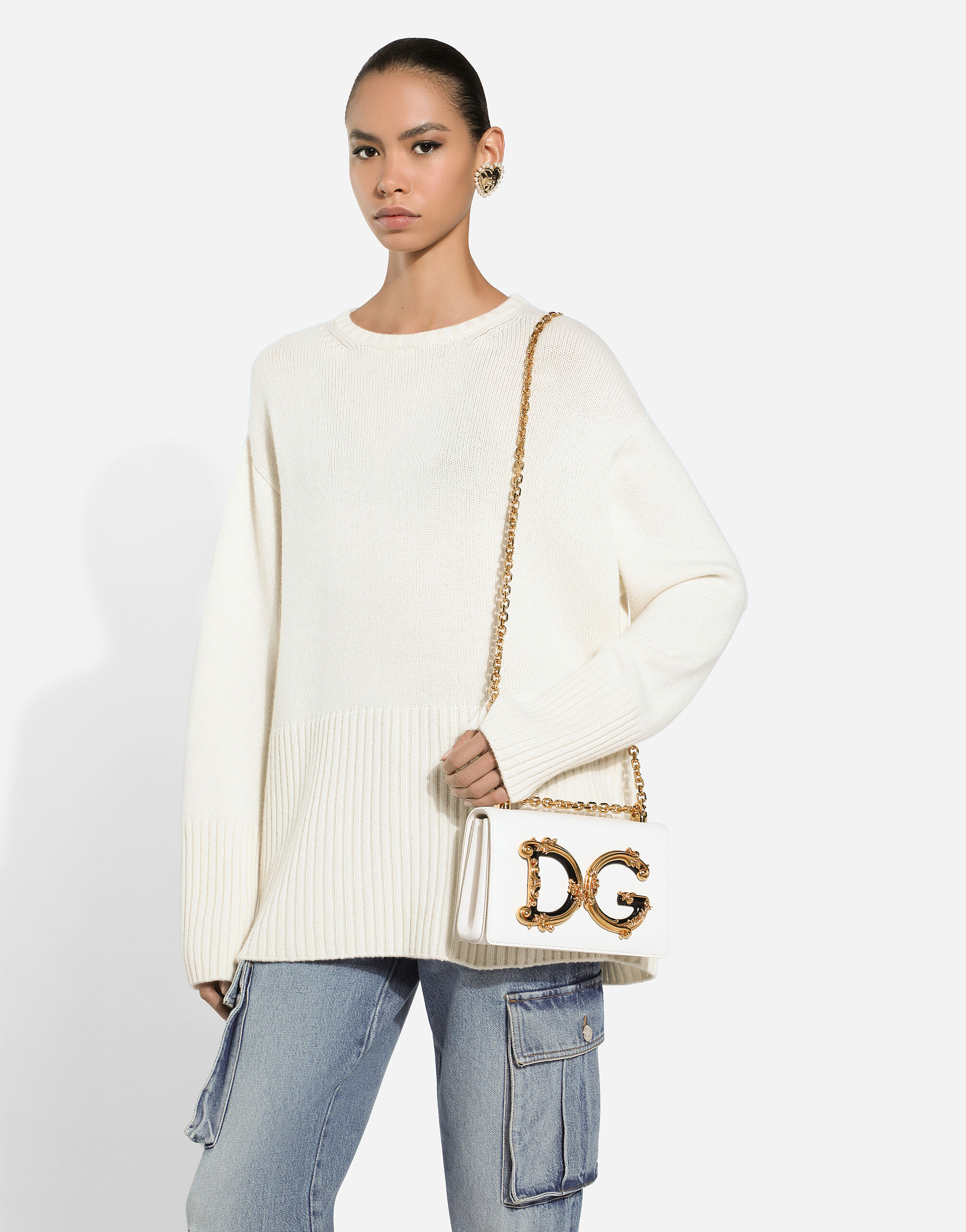Cashmere sweater with DG logo embroidery in White for Women