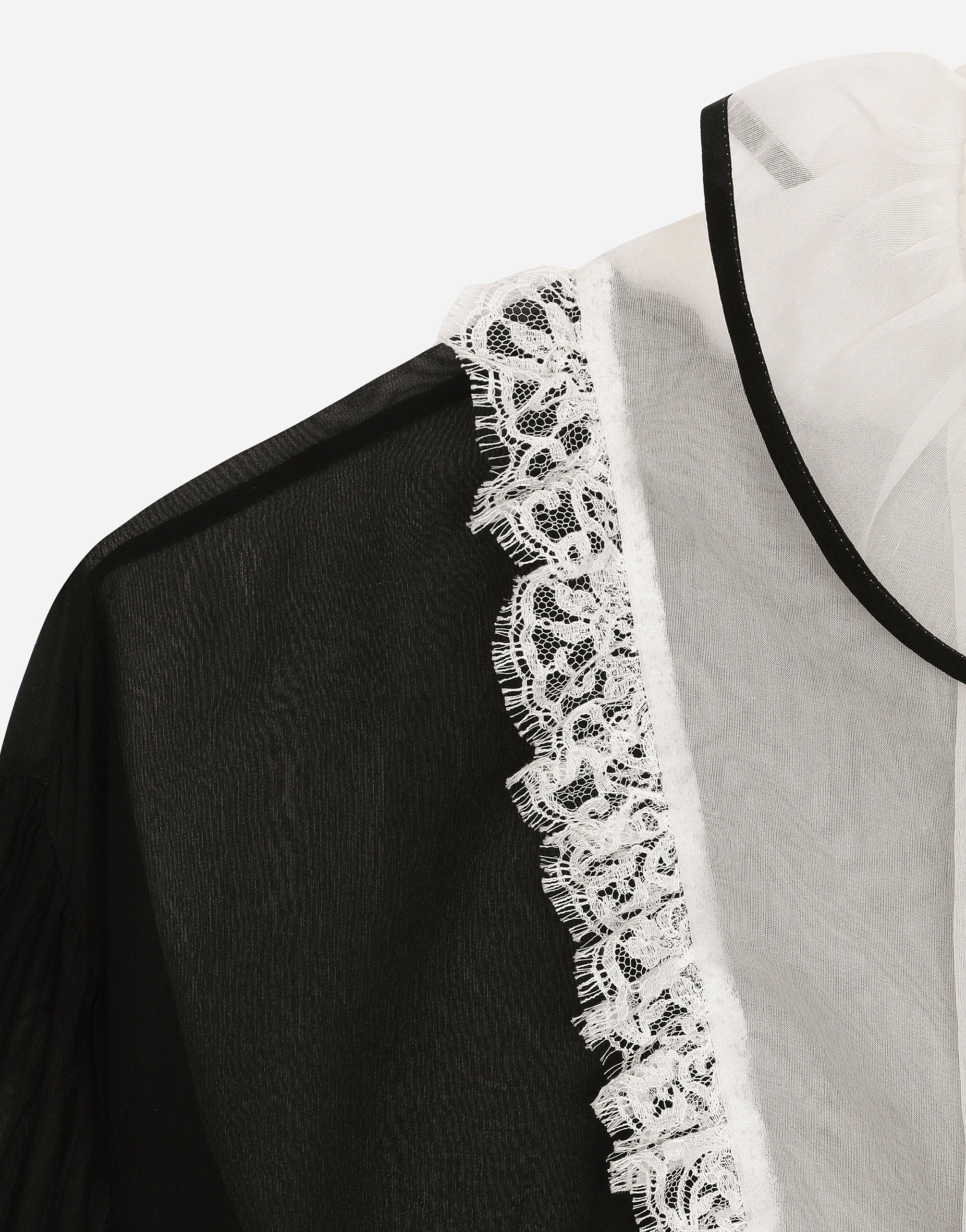 Chiffon shirt with shirt front and organza cuffs in Black