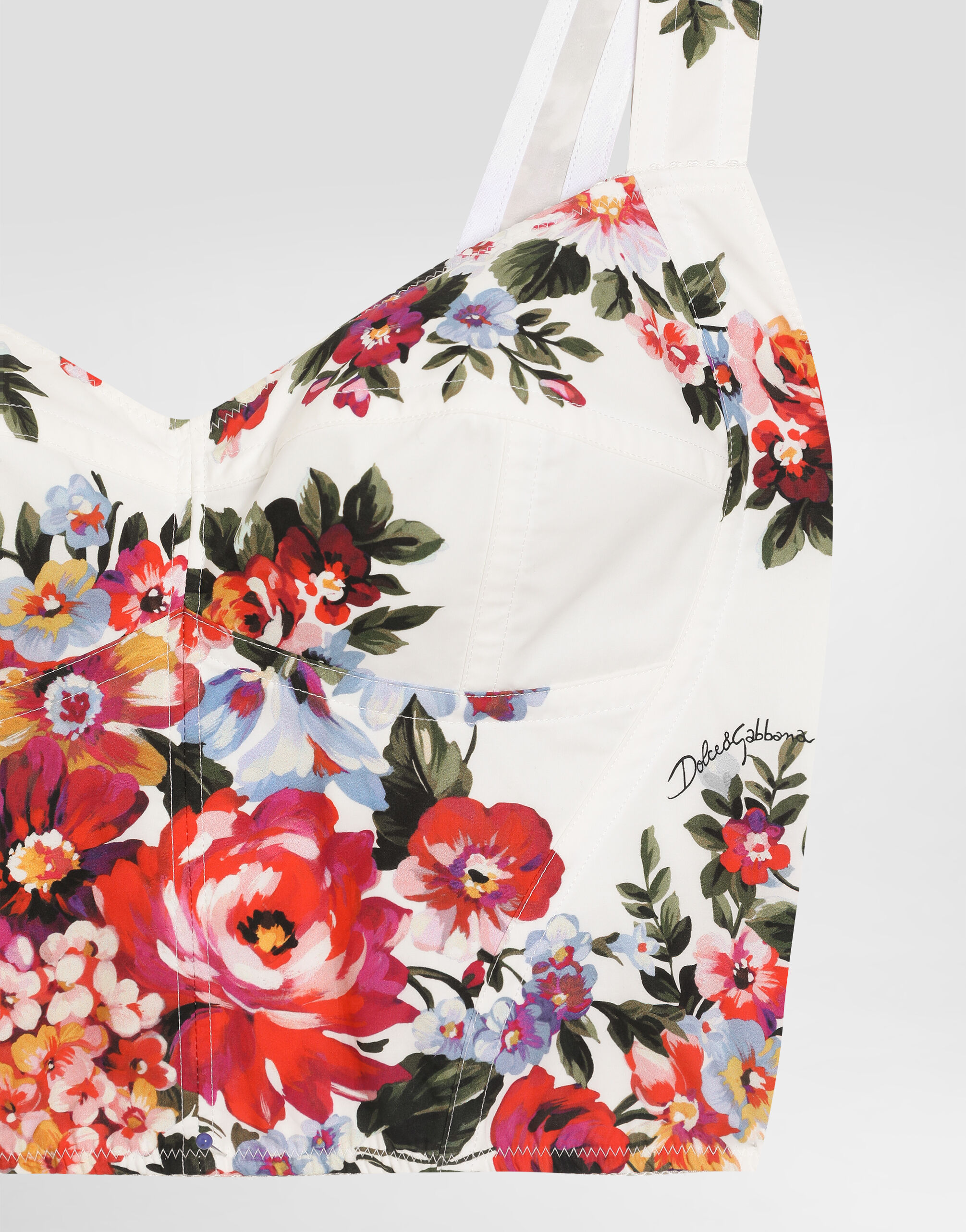 Flower bouquet-print cotton bustier top in Multicolor for Women