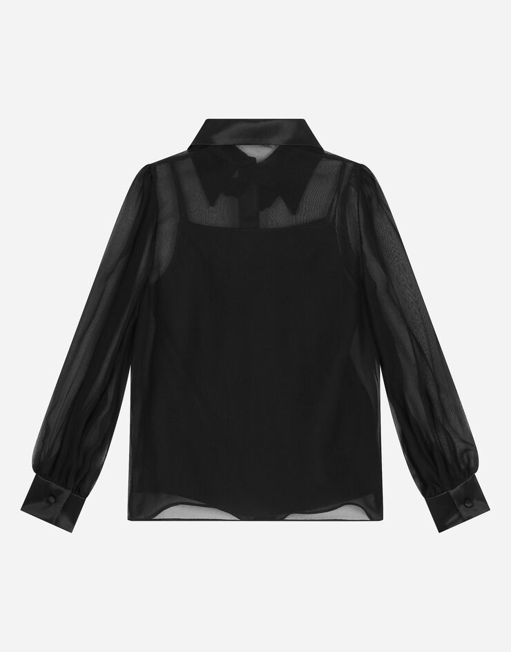 Dolce&Gabbana Long-sleeved chiffon shirt with flower appliqué Black L55S97G7K5F