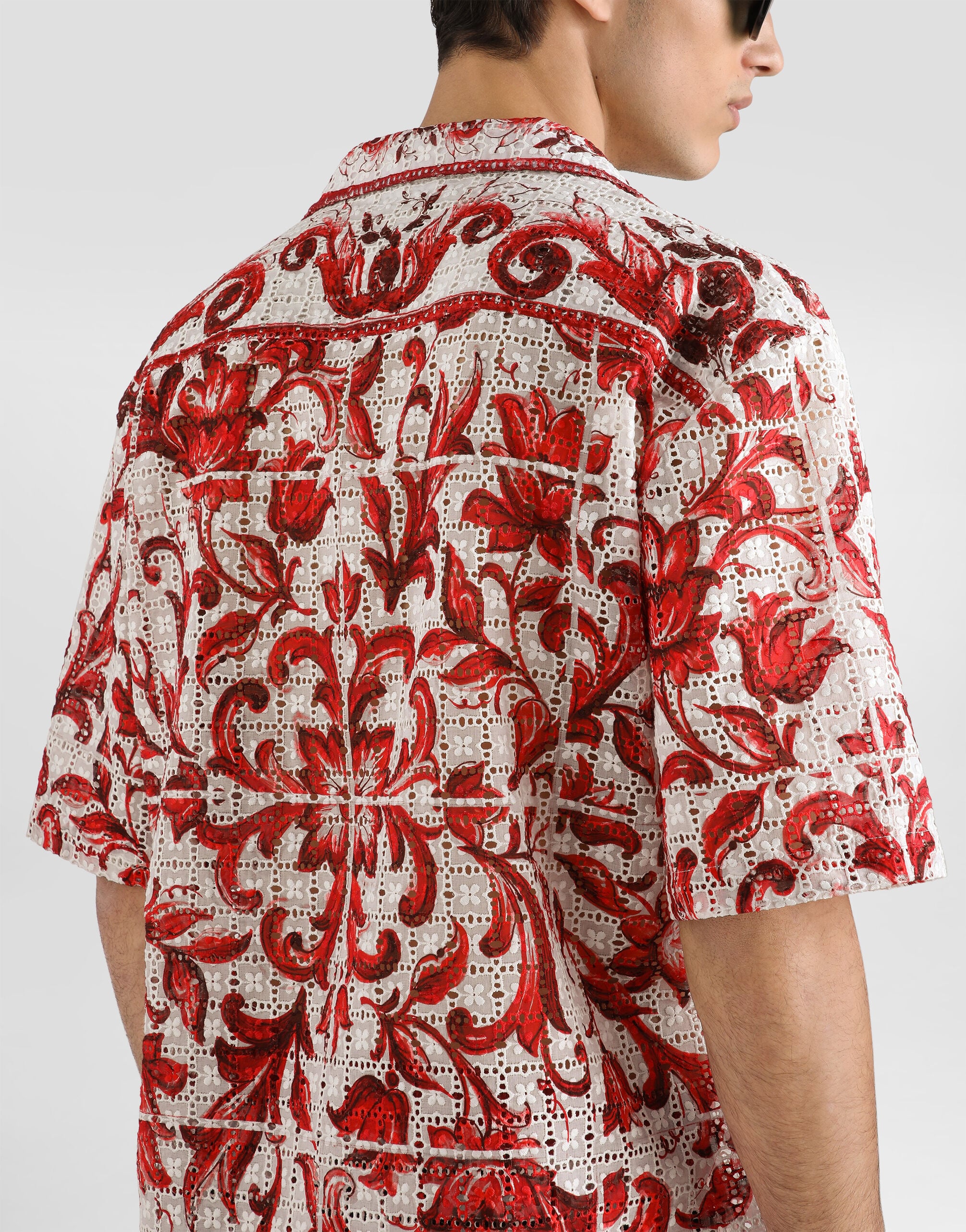 Vanity shirt in majolica-print broderie anglaise lace in
