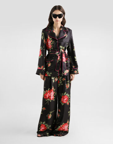 Dolce & Gabbana Pantalon ample en sergé à imprimé motif bouquet de roses Multicolore FTDIVTIS11G