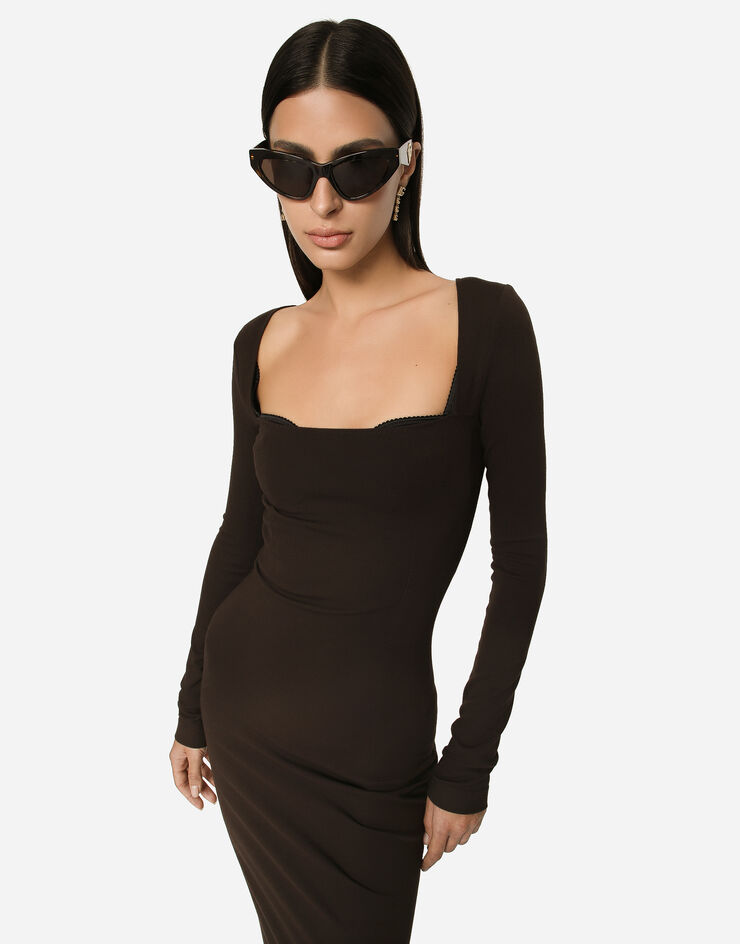 Dolce&Gabbana Technical jersey calf-length dress Brown F6CNYTFUGRE