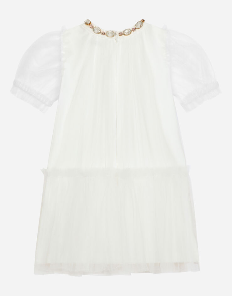 Dolce & Gabbana Abito midi in tulle con dettaglio gioiello White L53DL3G7I3Y