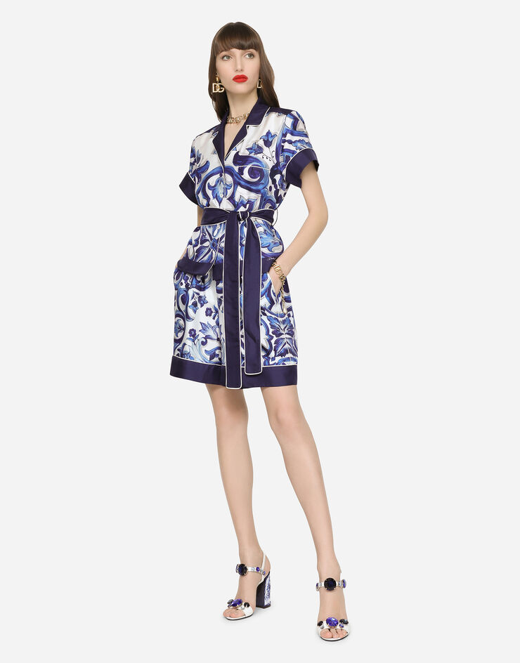 Dolce&Gabbana Shorts tipo pijama de sarga con estampado de mayólica Multicolor FTAM7THI1BG