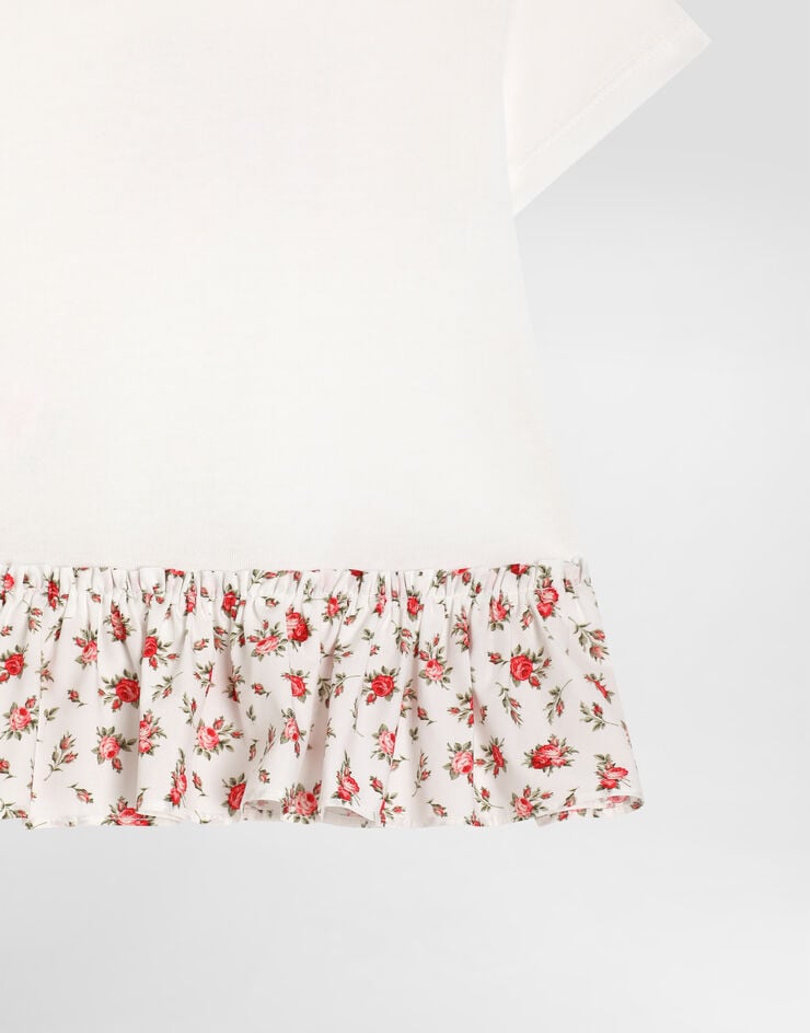 Dolce & Gabbana Small rose-print jersey and poplin dress with DG logo Multicolor L2JDB8G7PVM