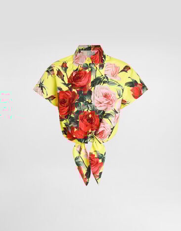 Dolce & Gabbana Camisa con lazo de algodón y estampado Bouquet Imprima F5P59THS5TF