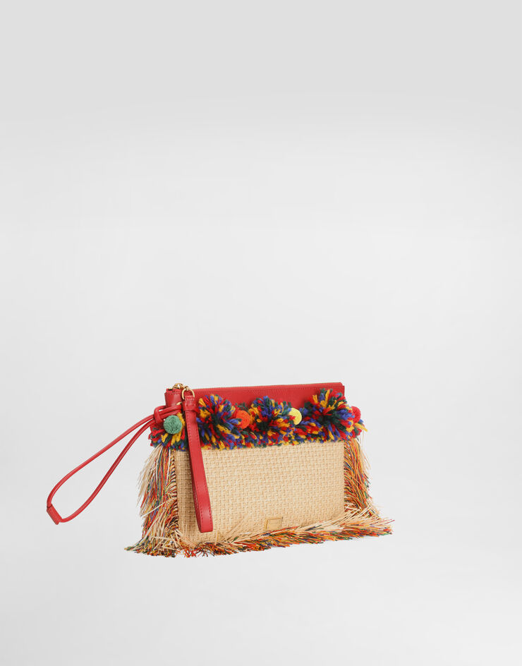 Dolce & Gabbana Raffia toiletry bag with fringes Multicolor BI3481A0418