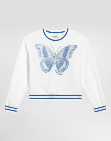 Dolce & Gabbana Round-neck sweatshirt with butterfly and DG logo White L5JWBEG7OJ2