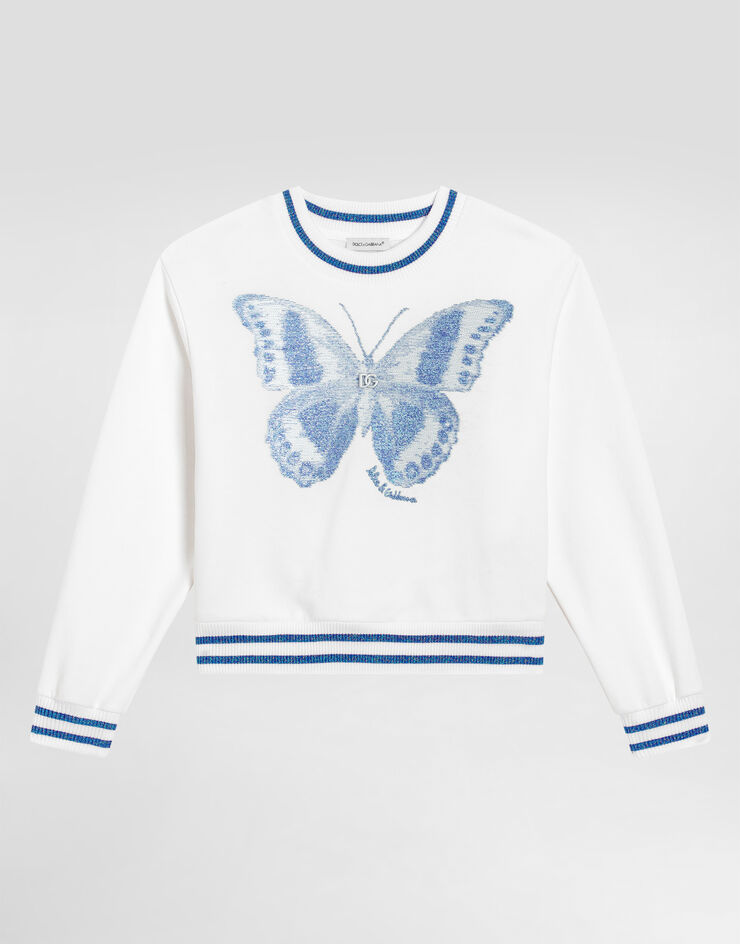 Dolce & Gabbana Felpa girocollo con farfalla e logo DG Bianco L5JWBEG7OJ2