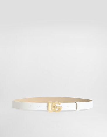 Dolce & Gabbana Patent leather belt with DG logo White EE0070A1471