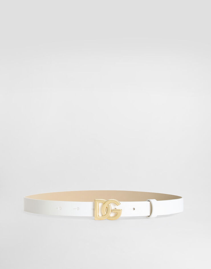 Dolce & Gabbana Patent leather belt with DG logo White EE0070A1471