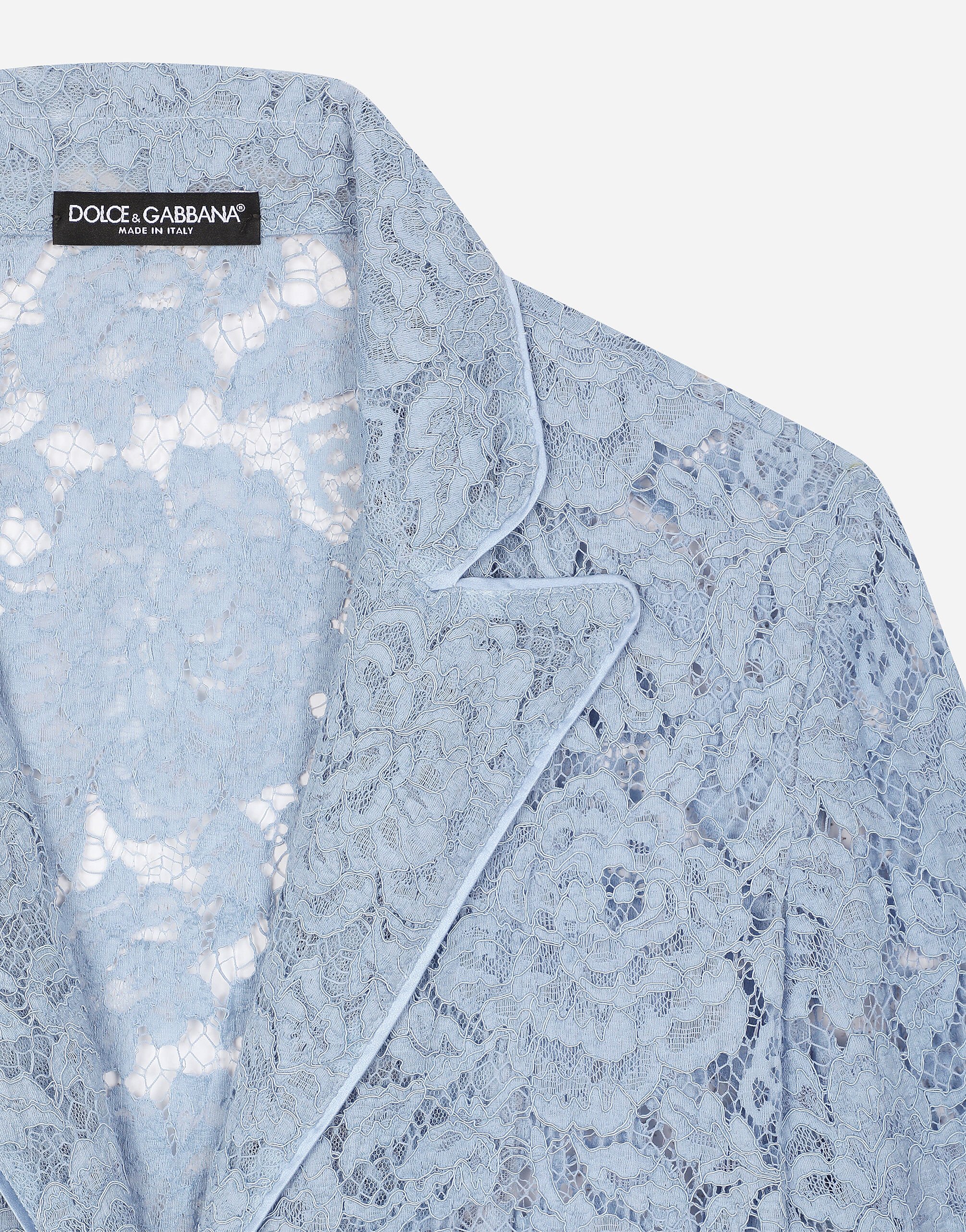 Floral cordonetto lace pajama shirt with DG logo in Azure