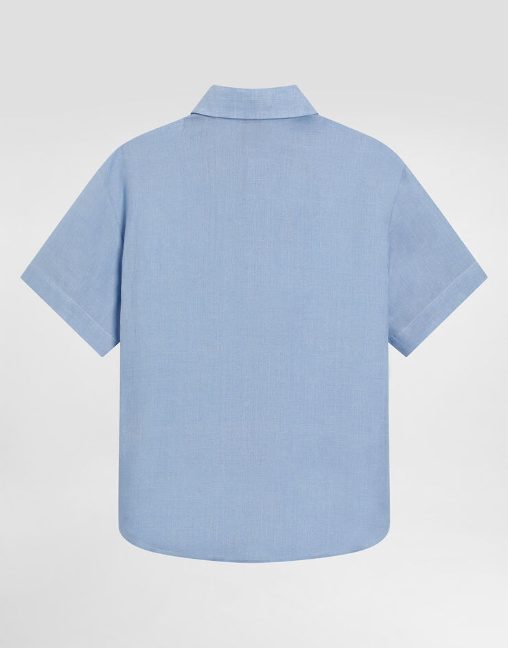 Dolce & Gabbana Short-sleeved linen canvas shirt Azure L44S55FU4MH
