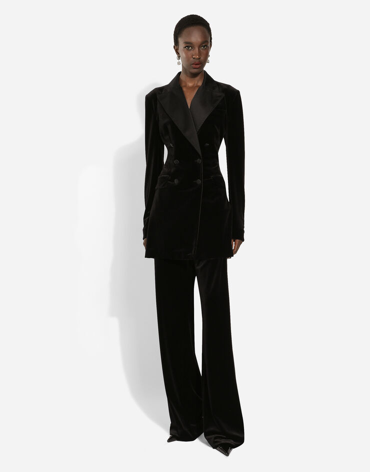Dolce & Gabbana Pantalón de chándal de terciopelo Negro FTC1GTFUWD6