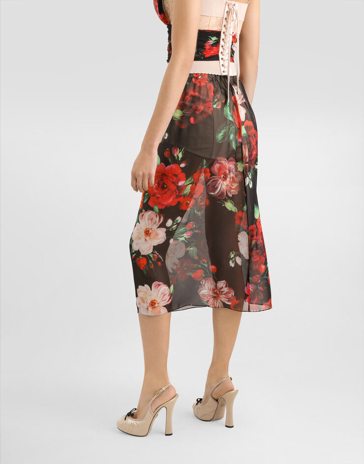 Dolce & Gabbana Rose-print chiffon calf-length skirt Print F4BBOTIS1Y6