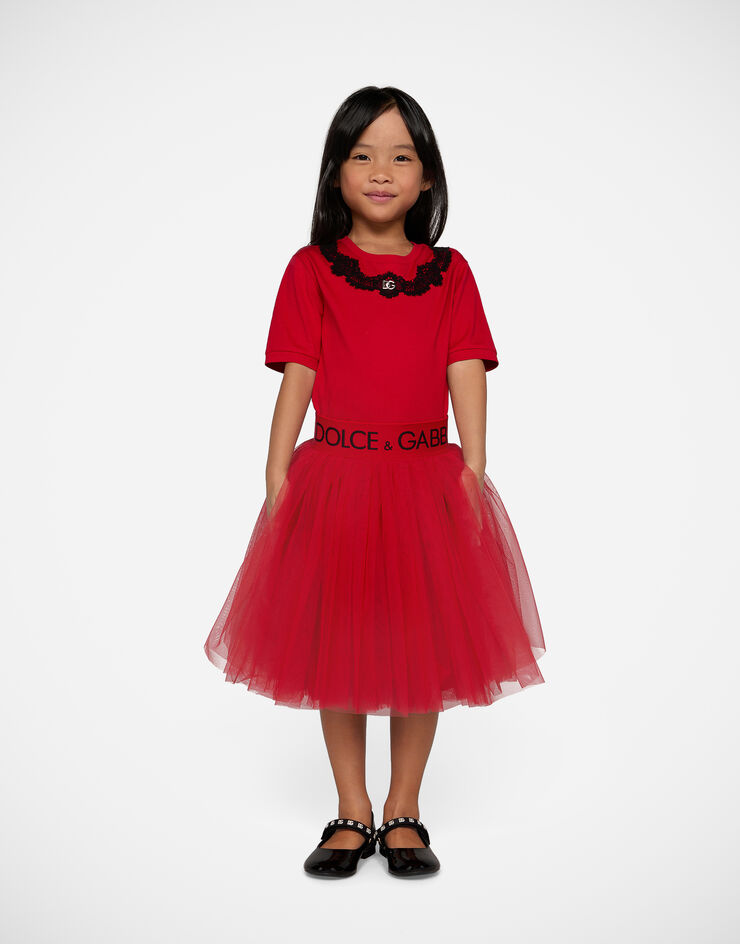 dolce and gabbana red tulle dress Tulle draped calf-length dress