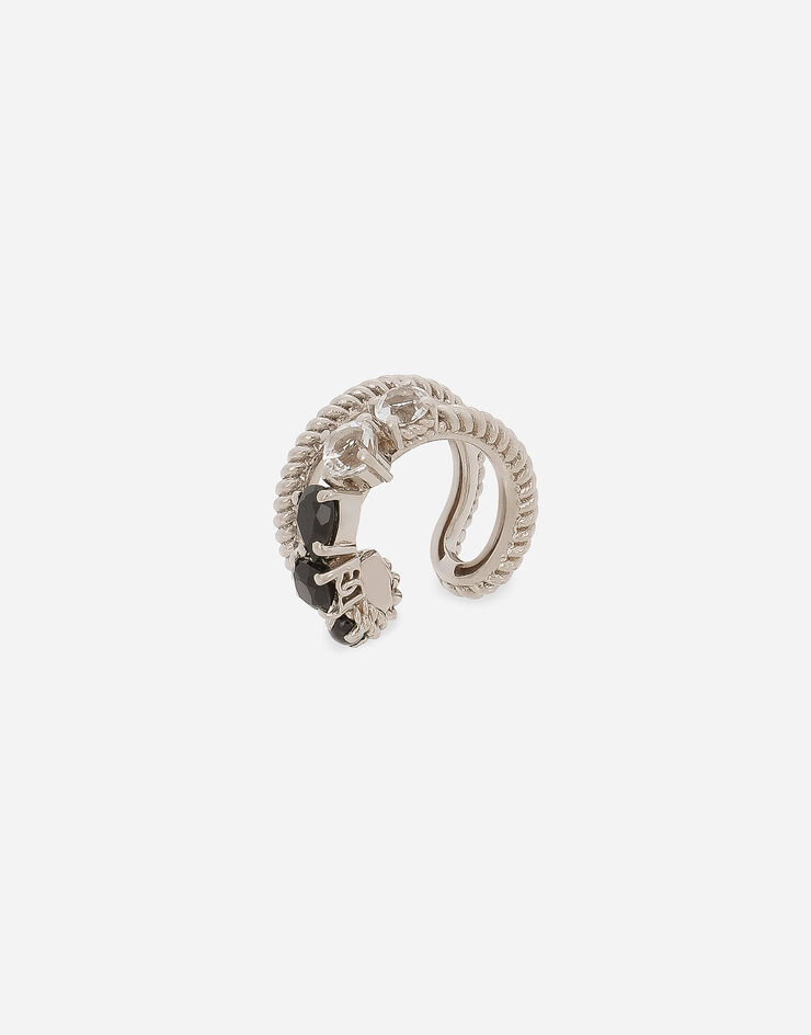 Dolce & Gabbana Einzelohrring mit doppeltem Ear Cuff aus Weißgold 18 kt mit farblosen Topasen und schwarzen Spinellen Weiss WSQA7GWTSQS