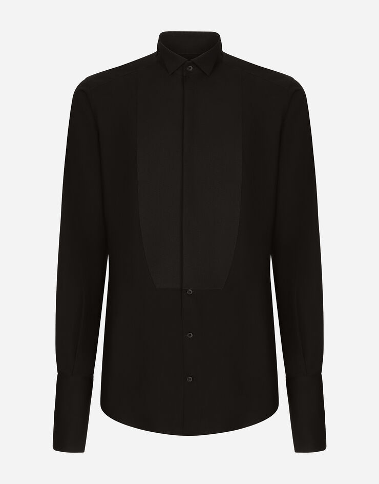 Dolce & Gabbana Cotton poplin Gold-fit tuxedo shirt Black G5EN3TFU5T9