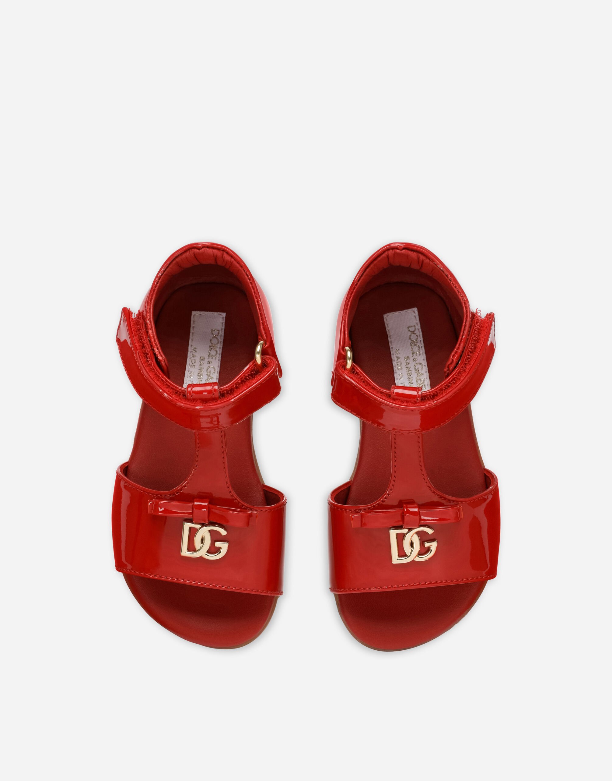 Patent leather first steps sandals with metal DG logo in Red for Girls Dolce Gabbana US