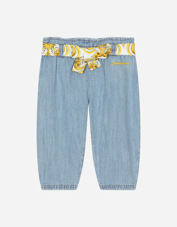 Dolce & Gabbana Denim pants with majolica-print belt Print L23Q30FI5JU