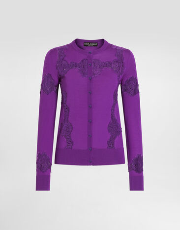 Dolce & Gabbana Wool cardigan with lace Purple FXV05TJDVCS
