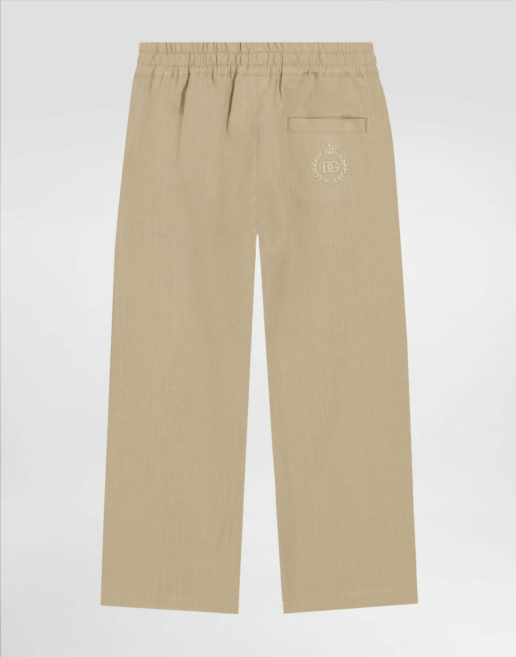 【DOLCE&GABBANA】ミラノ ロゴ プリント パンツ Linen trousers with DG logo embroidery in Beige for Boys